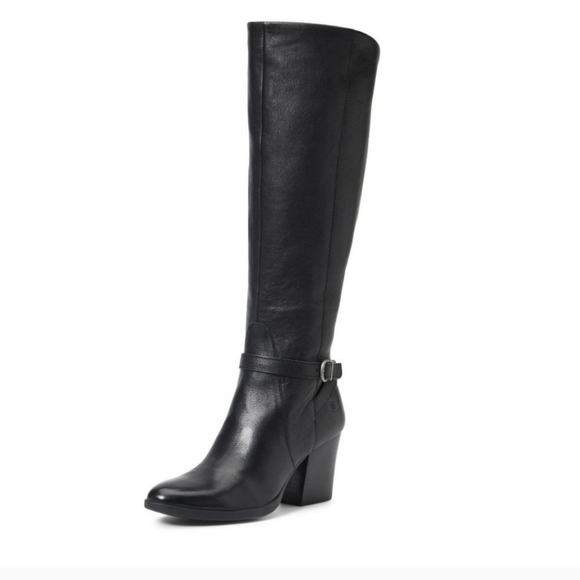 Born Esla Women's Black Block Heel Leather Knee High Boots